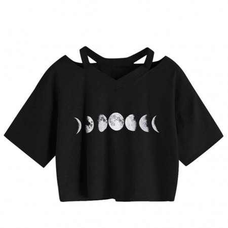 Women's Moon Planet Print V-Neck Short-Sleeved T-Shirt