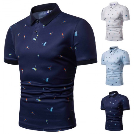 New Men's Tops Trendy Print Short-Sleeved Lapel Fashion Simple Trendy T-Shirt