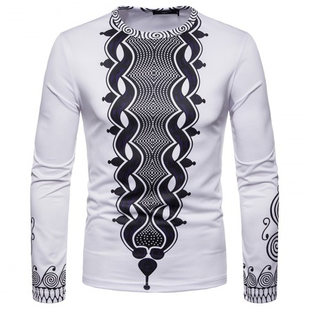 Fashion Men's Black and White Wave Dot 3D Printing Round Neck Long Sleeve T-Shirt